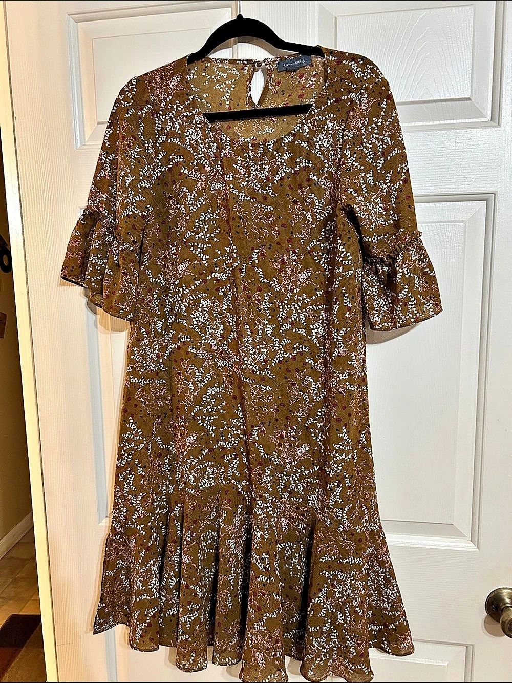 Floral Midi Dress in Brown & White Like New